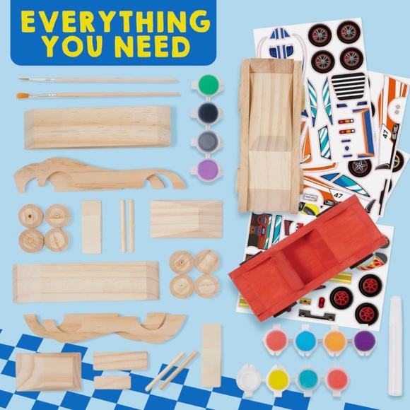 Kids Crafts Color Zone Build Your Own 2 Wooden Race Cars Paint/Stickers NIB - Picture 3 of 5